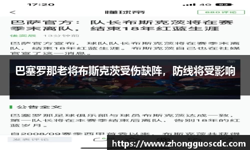 巴塞罗那老将布斯克茨受伤缺阵,防线将受影响
